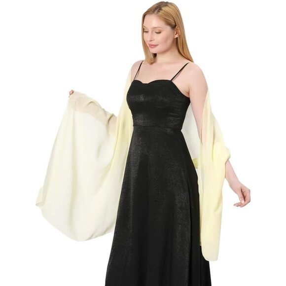 Women Beige Elegant Soft Sheer Chiffon Stole Bride Wedding Shawls and Wraps - Picture 3 of 7